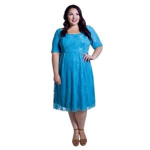 Vintage Y2K Swak USA Turquoise Stretch Lace Dress Boho Retro Feminine Fairy 3X
